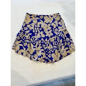Gianni Bini high rise ruffled tan and blue floral mini skirt size Small S